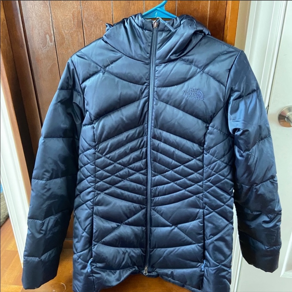 Navy long north face jacket